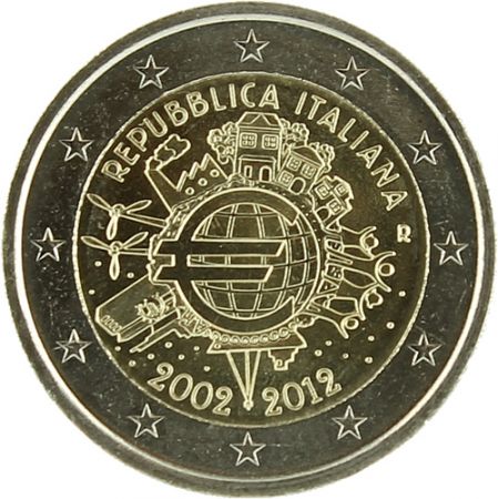 Italie 10 ans de l\'Euro - 2 Euros Commémo. 2012