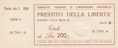 Italie 200 Lire, Comité Toscan de Libération Nationale  - Bon fiduciaire -  1944