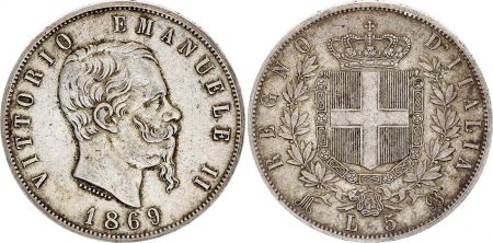 Italie 5 Lire Victor Emmanuel II - 1869 - M BN - Argent