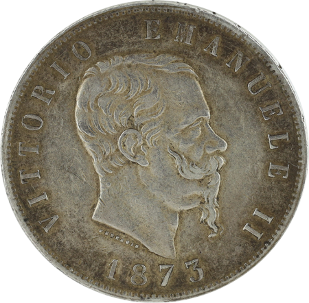 Italie 5 Lire Victor Emmanuel II - 1873 M BN - Milan - Argent