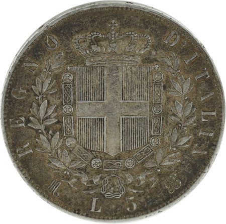 Italie 5 Lire Victor Emmanuel II - 1873 M BN - Milan - Argent