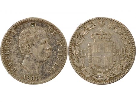 Italie Humbert I - 50 Centesimi Argent - 1889 R Rome, Percé