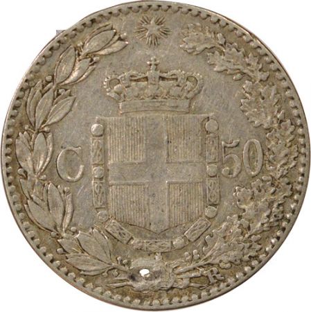 Italie Humbert I - 50 Centesimi Argent - 1889 R Rome, Percé