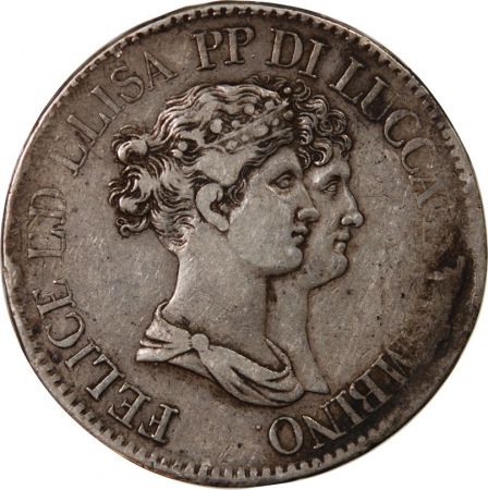 Italie ITALIE  FELIX BACCIOCHI ET ELISA BONAPARTE - 5 FRANCHI ARGENT 1808