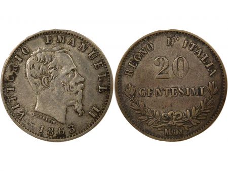 Italie Italie, Victor-Emmanuel - 20 Centesimi Argent - 1863 Milan