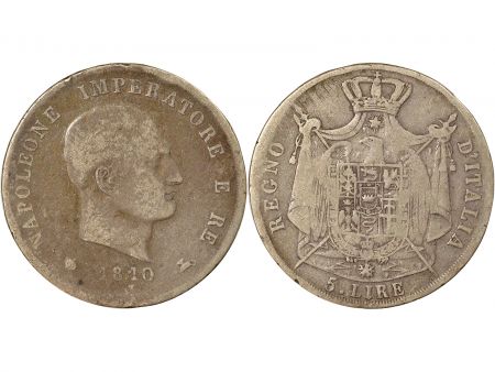 Italie Napoléon I - 5 Lire Argent - 1810 M Milan