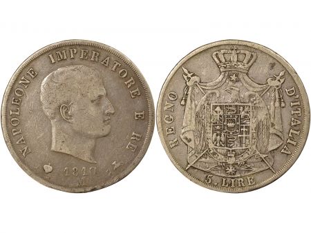 Italie Napoléon I - 5 Lire Argent - 1810 M Milan