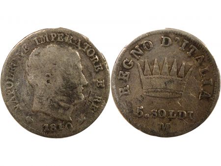 Italie Napoléon I - 5 Soldi Argent - 1810 M Milan