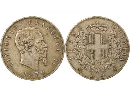 Italie Victor Emmanuel II - 5 Lire Argent - 1870 M Milan