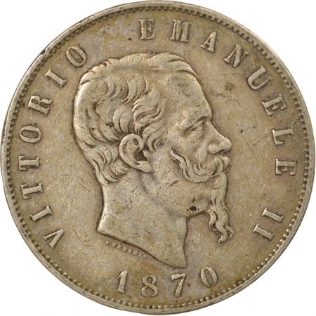 Italie Victor Emmanuel II - 5 Lire Argent - 1870 M Milan