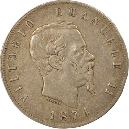 Italie Victor Emmanuel II - 5 Lire Argent - 1874 M Milan