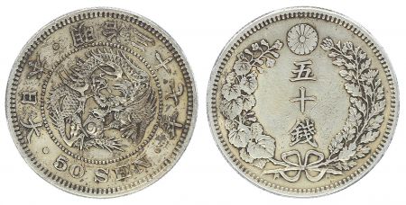 Japon 50 Sen, Fleur - Dragon - 1904 YR. 37