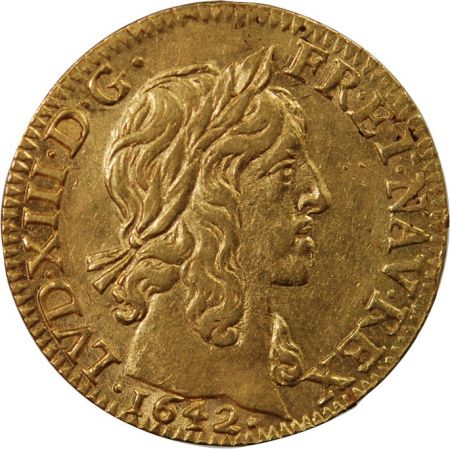 LOUIS XIII - LOUIS D\'OR A LA MI-LONGUE 1642 A PARIS R3