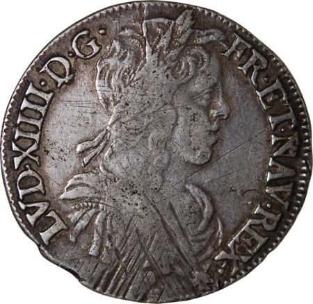 LOUIS XIV - 1/2 ECU ARGENT A LA MECHE LONGUE 165? L BAYONNE