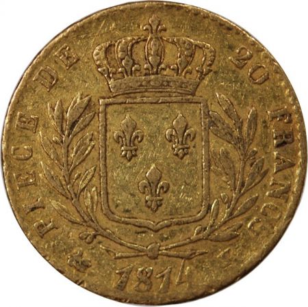 LOUIS XVIII - 20 FRANCS OR 1814 K BORDEAUX