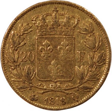 LOUIS XVIII - 20 FRANCS OR 1818 Q PERPIGNAN