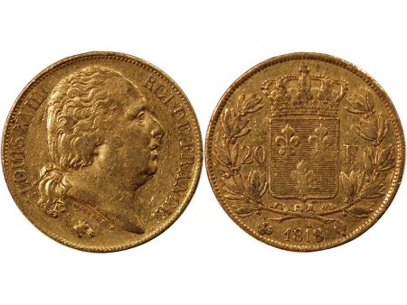 LOUIS XVIII - 20 FRANCS OR 1818 Q PERPIGNAN