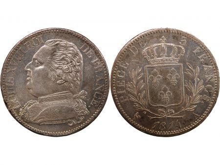 LOUIS XVIII - 5 FRANCS ARGENT 1814 A PARIS