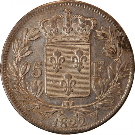 LOUIS XVIII - 5 FRANCS ARGENT 1822 W LILLE