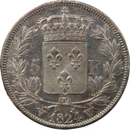 LOUIS XVIII - 5 FRANCS ARGENT 1824 W LILLE