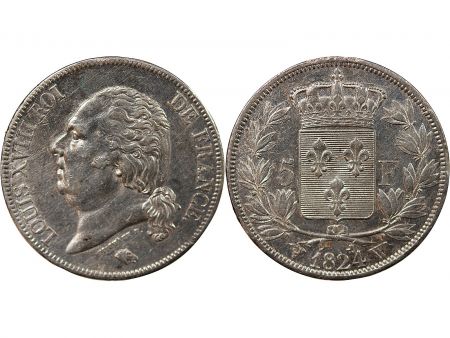 LOUIS XVIII - 5 FRANCS ARGENT 1824 W LILLE