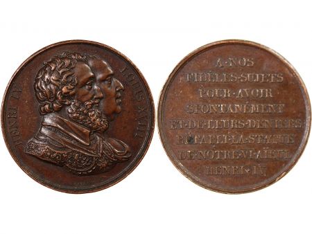 LOUIS XVIII  RETABLISSEMENT DE LA STATUE D\'HENRI IV - MEDAILLE CUIVRE 1817