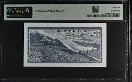 Luxembourg 20 Francs - Grand Duc Jean - Paysage - 07-03-1966 - Série J - PMG 66 EPQ