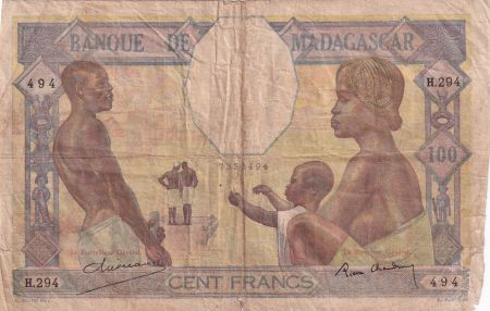 Madagascar 100 francs - Famille, Agriculture et Industrie - Série H.294 - 1937