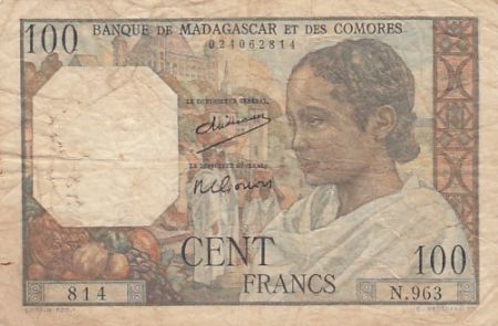 Madagascar 100 francs - Femme - Mer - 1950 - Série N.963