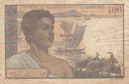 Madagascar 100 francs - Femme - Mer - 1950 - Série N.963