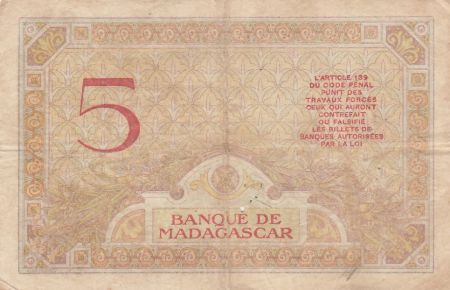 Madagascar 5 Francs - Déesse Junon - 1937 - Sign. Chaudun - Série M.3194