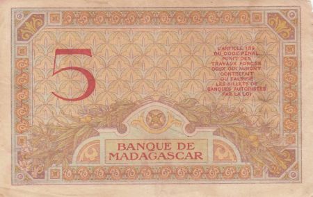 Madagascar 5 Francs - Déesse Junon - 1937 - Sign. Chaudun - Série R.2763