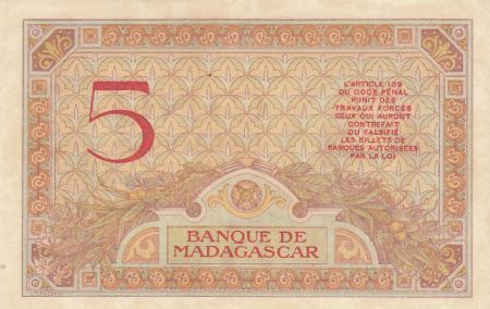 Madagascar 5 Francs - Déesse Junon - 1937 - Sign. Chaudun - Série R.2791