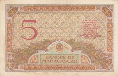 Madagascar 5 Francs - Déesse Junon - 1937 - Sign. Chaudun - Série S.1903