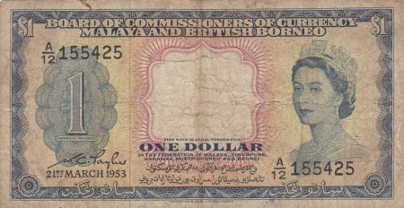 Malaya et Bornéo 1 Dollar - Elisabeth II - Armoiries - Série A/12 - 1953