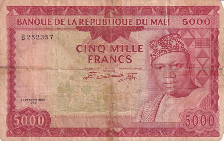 Mali 5000 Francs - Pdt M. Keita - Agriculteurs labourant - 1960 - Série B