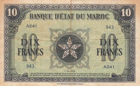 Maroc 10 Francs - 01-05-1943 - TTB - Série A.241 - P.25a