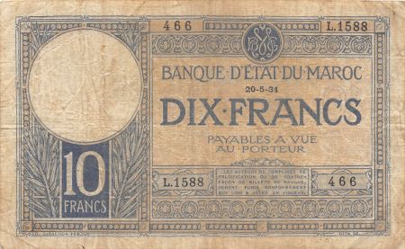 Maroc 10 Francs - Maroc - Banque d\'Etat - 20-05-1931