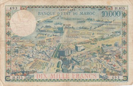 Maroc 100 Dirhams sur 10000 Francs surchargé  02-08-1955 - Série H.815 - TB  - P.52