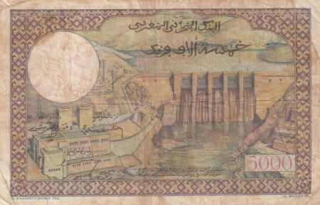 Maroc 50 Dirhams sur 5000 Francs surchargé  02-04-1953 - Série X.619 - TB - P.51