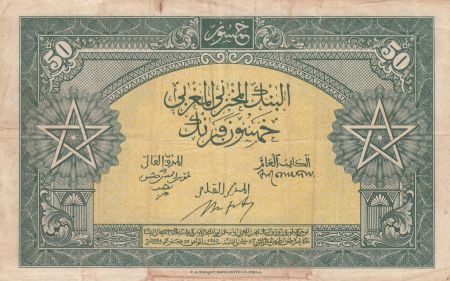 Maroc 50 Francs - 01-08-1943 - TTB - Série P52 - P.26a