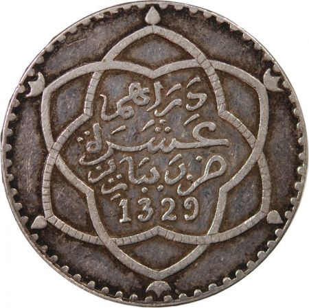 Maroc MAROC  ABDDELHAFID - 10 DIRHAMS ARGENT 1329 (1911)