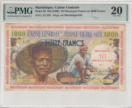 Martinique 10 NF/1000 Francs - Pêcheur - 1960 - Série L.21 - PMG 20