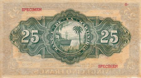 Martinique 25 Francs - Agriculture - ND (1943) - Spécimen OOOO - P.17s