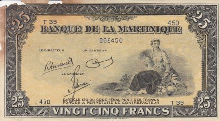 Martinique 25 Francs Agriculture - 1945 Série T.35