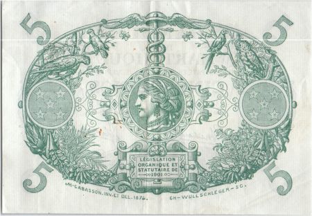 Martinique 5 Francs Cabasson, Violet - 1901 (1946) Série S.418