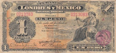 Mexique 1 Peso Justice et Paix Assises - armoiries - 1914