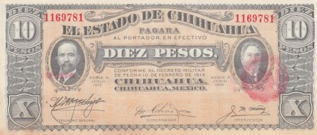 Mexique 10 Pesos F.I. Madero et A. Gonzalez - Estado de Chihuahua - 1915 - P.S.535