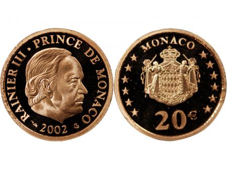 MONACO  RAINIER III - 20 EUROS OR 2002 BE