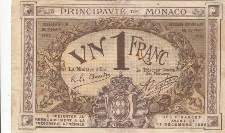 Monaco 1 Franc  - Armoiries  - 1920 - Série A